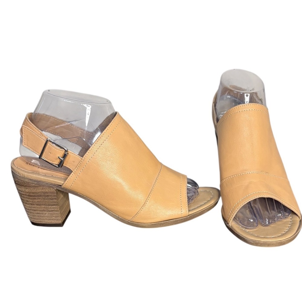 Sophia Milano Tan Leather Slingback Blockโ Heel Sandals Made in Italy Women's 8